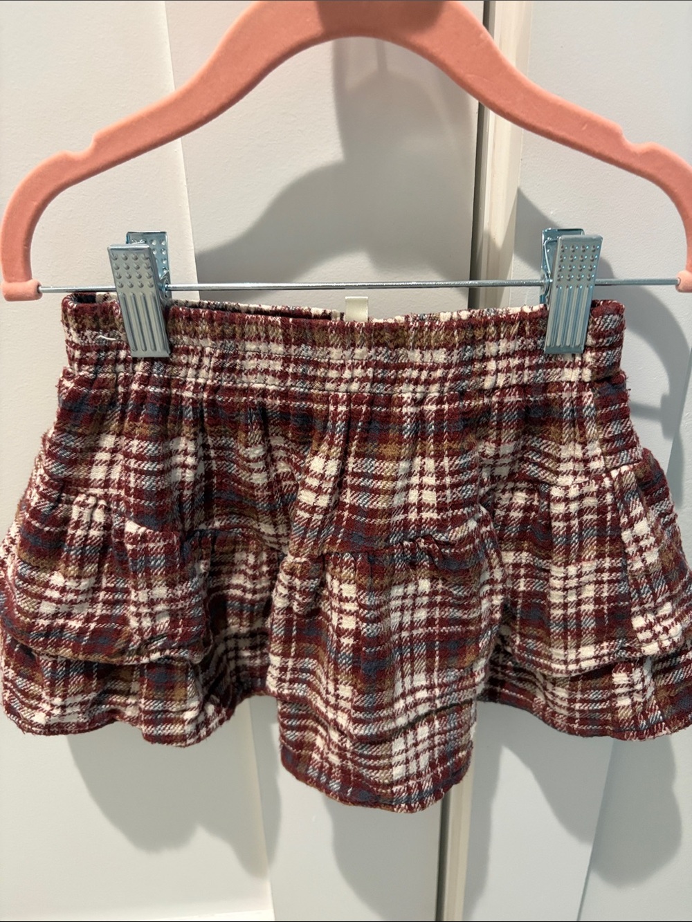 Rylee + Cru Burgundy Plaid Ruffle Skirt